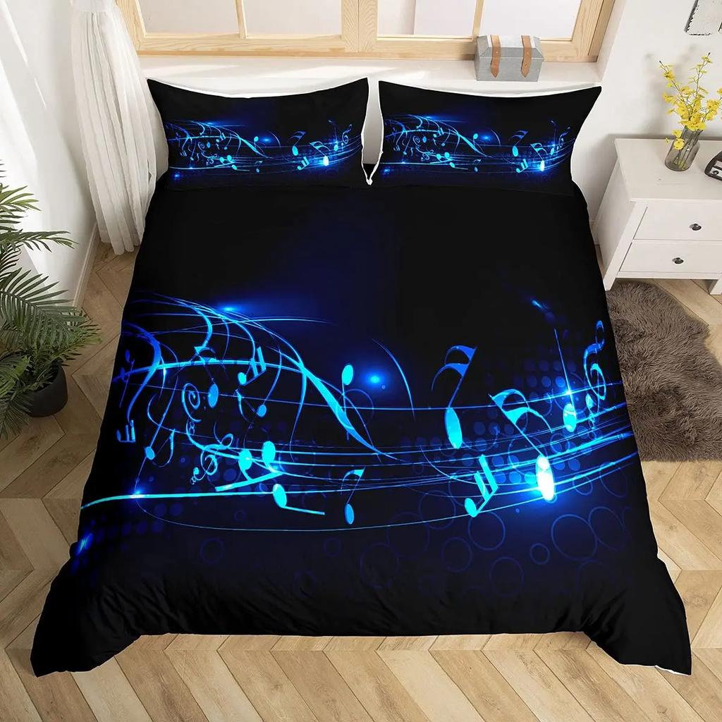 Music Bedding Set Piano Keyboard Music Note Duvet Cover Queen Size Bed Linen Comforter Microfiber Guitar Polyester Bedding Sets