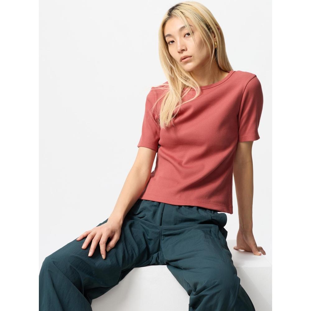 Uniqlo Японская ребристая футболка с вырезом «лодочка» и рукавом 5 минут