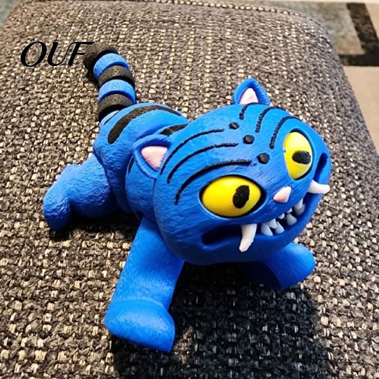 Interactive Sensory Fidget Toy 3D Printed Articulated Blue Tiger Figurine, Flexible Joint Toy, Fun Office Desk Accessories Posable Desktop Ornament