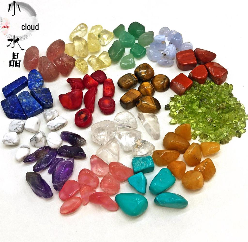 Assorted Crystal Gravels: Citrine, Amethyst, White Crystal, Rose Quartz, Peridot for Buddha Manza Fish Tank