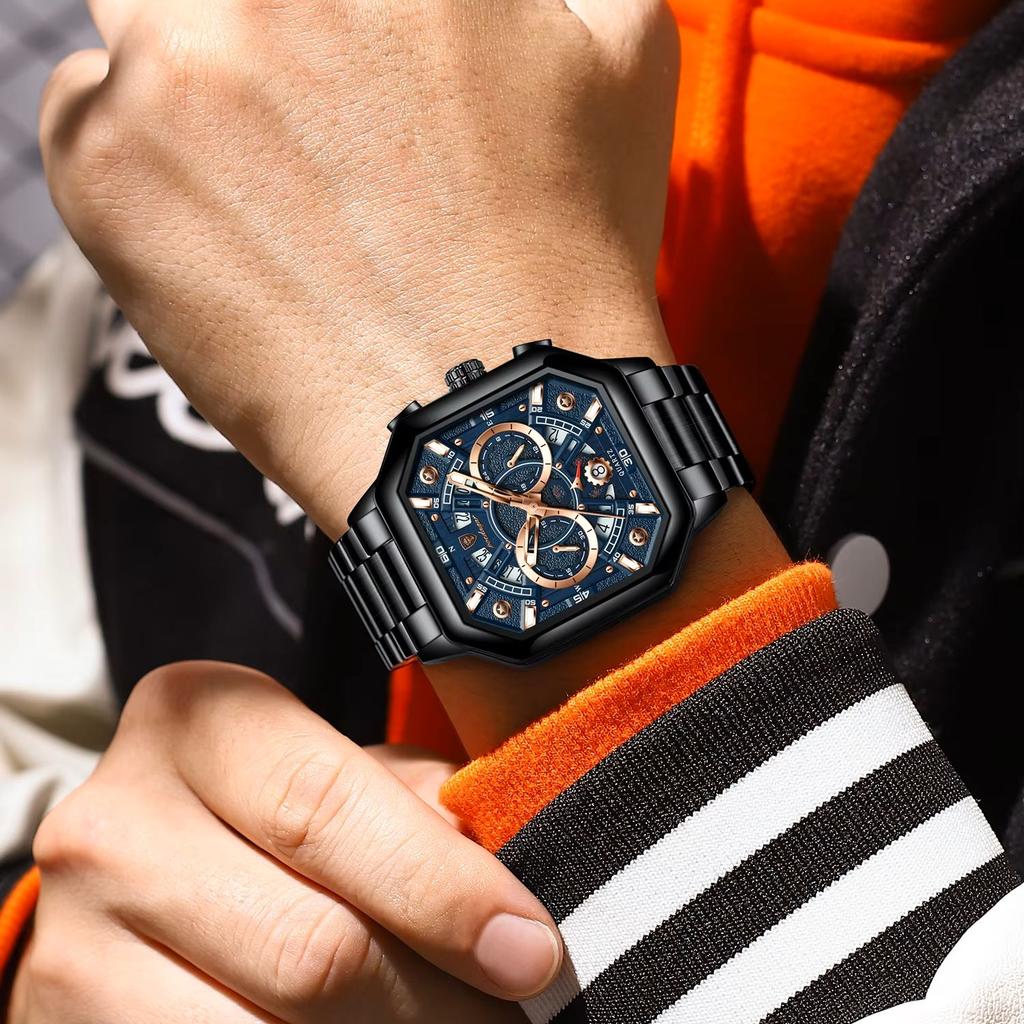 POEDAGAR Роскошные часы для мужчин Дата Нержавеющая сталь Мужские наручные часы Водонепроницаемые светящиеся хронограф военные мужские кварцевые часы