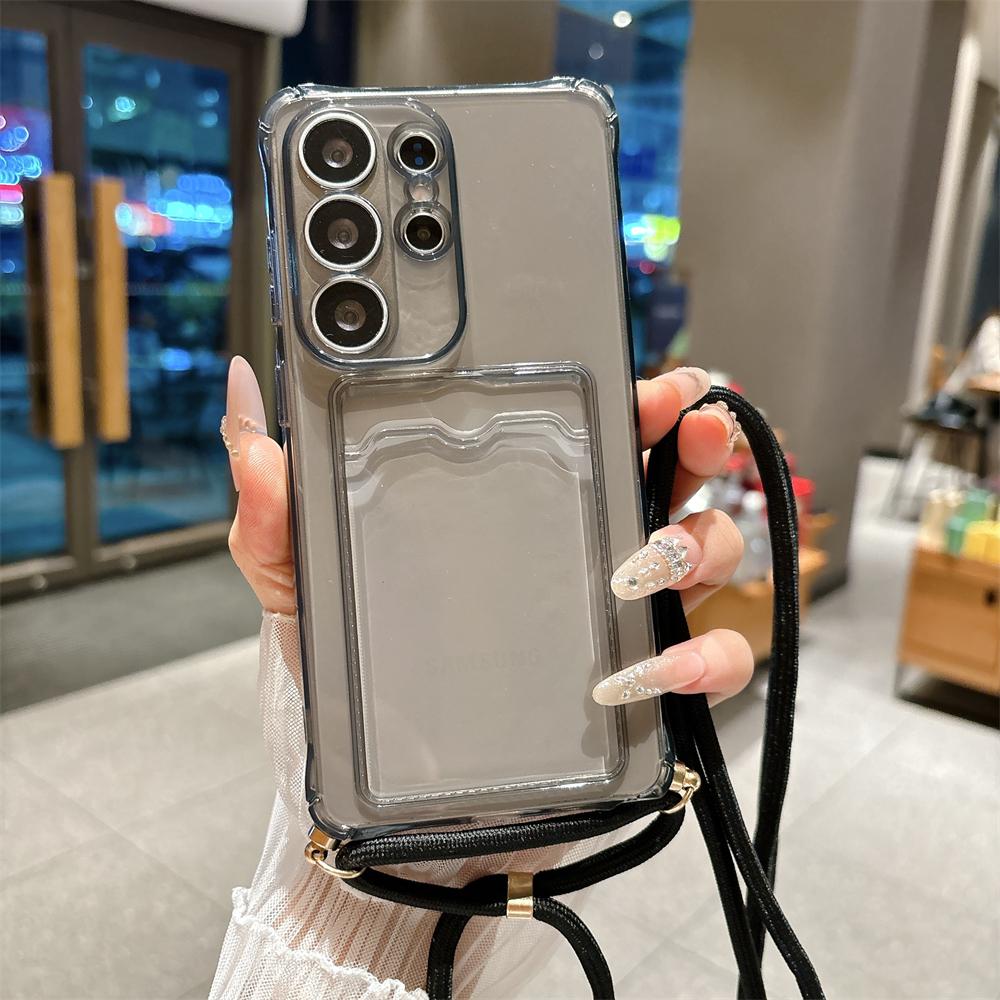 Card Bag Clear Wallet Crossbody Necklace Strap Case For Samsung Galaxy S26 S25 S24 S23 Ultra Plus S22 S21 FE A55 A54 A53 Cover