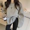 Women Heart-shaped Print Sweatshirt Round Neck Loose Pullover Hoodies Students Fashion Ladies Sweater Velvet Autumn New Korean Style