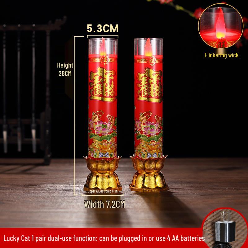 Red LED Battery-Operated Candle for Buddha Offering and God of Wealth Ornament