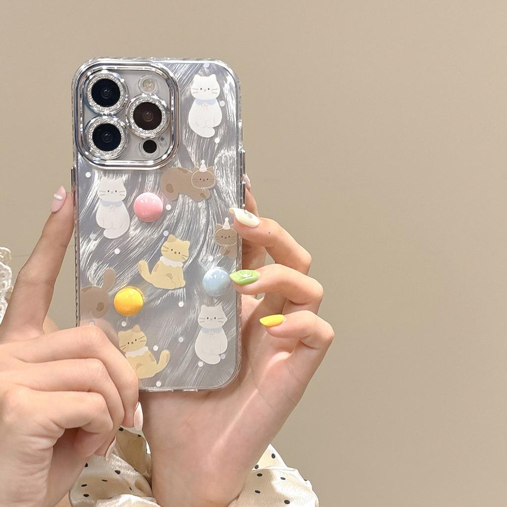 Чехол для телефона с изображением милого кота в мультяшном горошке для девочек, милые аксессуары для iPhone 16 15 14 13 12 11 Pro Max