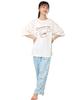 SAZAC Cinnamoroll Pajama Set for Women, Cotton Jersey, Short Sleeves, Long Pants, T-Shirt, and Top (White X Turquoise/M/SAN1806)