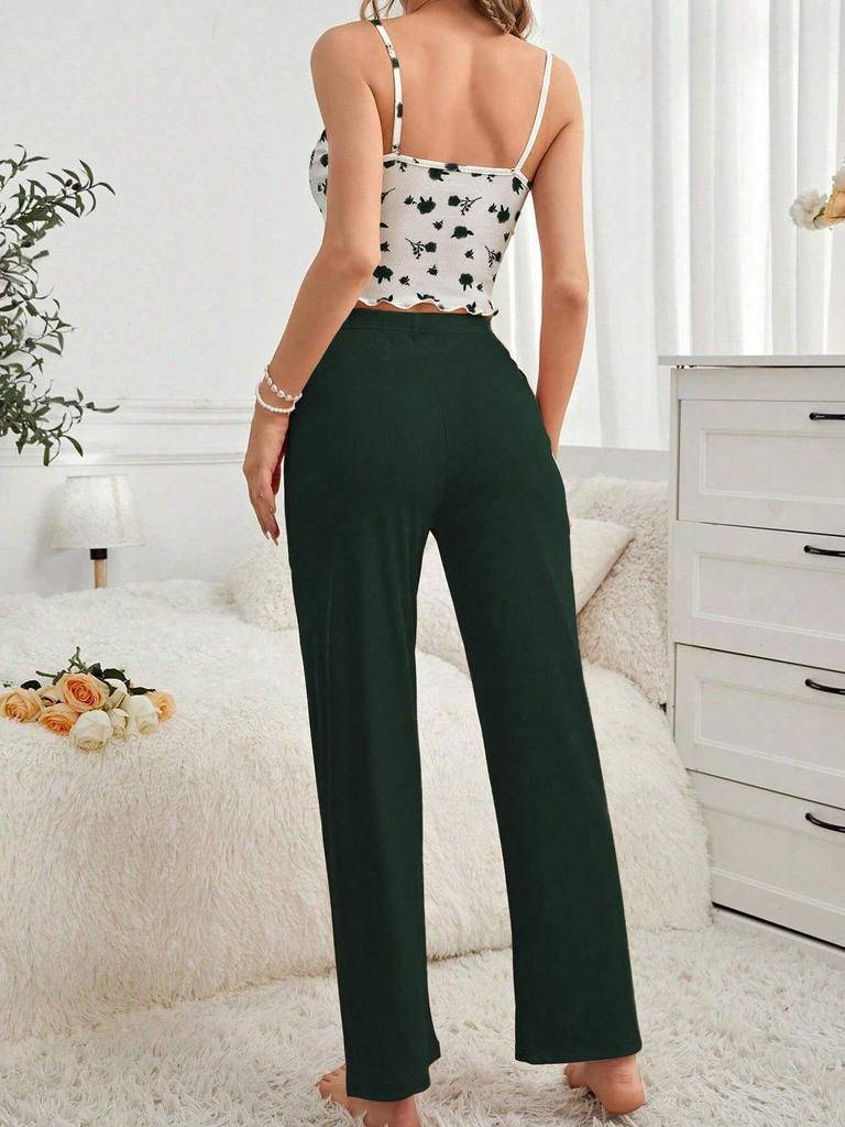 2024 Женский европейский и американский комплект пижамы-майки - Длинные брюки, Удобный, Повседневный, Для ношения дома/на улице