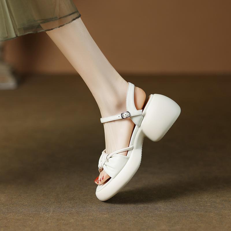 2025 новые желтые туфли на толстой подошве с сандалиями женская летняя одежда удобные высокие каблуки женские толстые каблуки