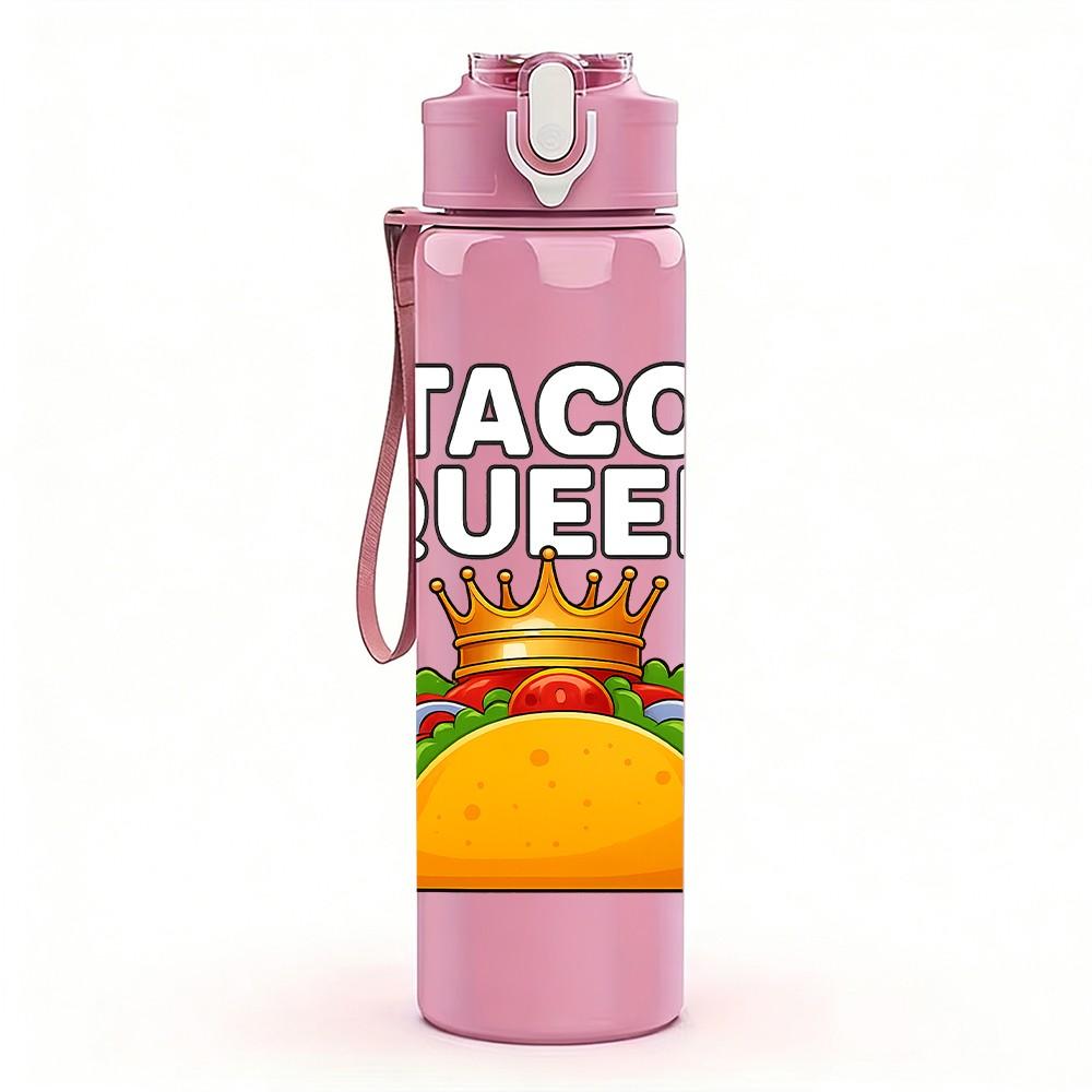1PC Taco Queen Cartoon Taco Print 750ml Color Plastic Sports Water Bottle Leakproof Flip Straw Lid Suitable for Sports Office Home Use