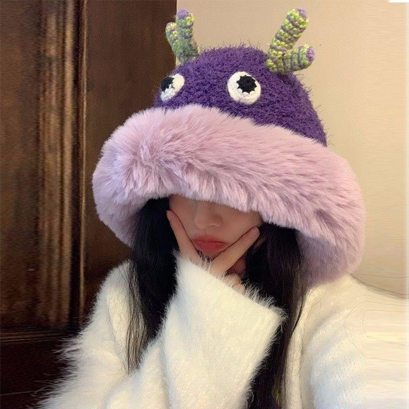 Милые и забавные велосипедные плюшевые ушки ручной работы женские осенние и зимние теплые защитные наушники показывают маленькое лицо утолщенные защитные наушники шерстяная шапка