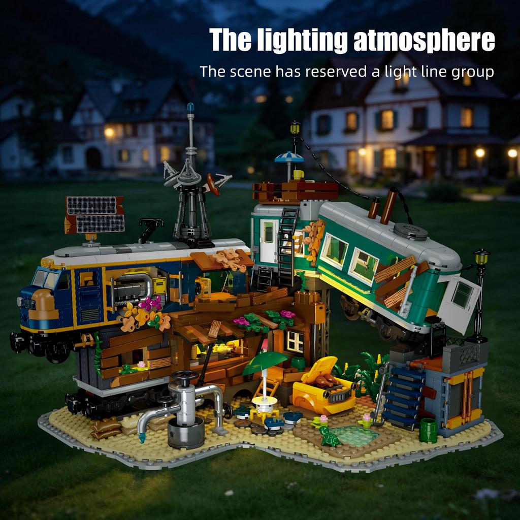 Jiestar 59167 Парк с поездом со световыми строительными блоками Moc Модульный Домашний Декор Креативный Модельный Набор Игрушки Подарочный Набор Пазл 2349 шт.