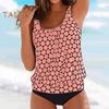 Женский комплект из 2 предметов танкини с U-образным вырезом, без рукавов, с принтом в горошек, с завязками по бокам, плавки, комплект, быстросохнущий купальник