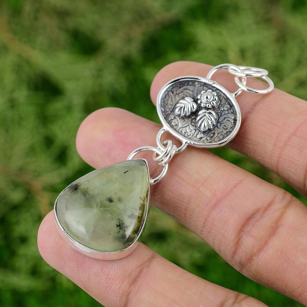 День Дочери Сделка Натуральный Пренит Ручной Работы Юбилейная Подвеска Серебро 925