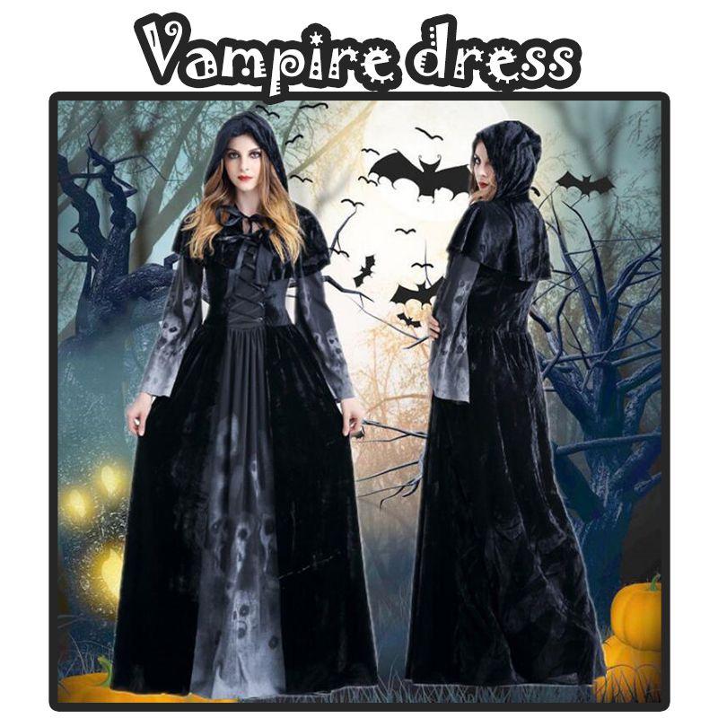 Стильное длинное платье вампира на Хэллоуин с облегающим кроем для ролевой игры ведьмы