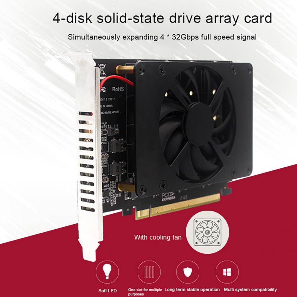 Карта адаптера NVME M.2 MKEY SSD to PCIE X16 Raid-Card 4 Port SSD Array Card для материнской платы PCIe x16 Controller Card расширения