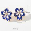 Pinkdudu New French Vintage Court Blue Flower Enamel Brooch 925 Silver Needle Stud Earrings for Women Jewelry PD1010