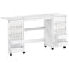 Folding Sewing Table With 2 Magnetic Doors Storage Shelf Lockable Wheels Space Saving White