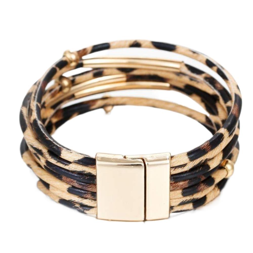 Charm MultiLayer Bangles Bohemian Style Magnetic Bracelet Fashion Leopard Leather Bracelets  Gifts