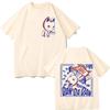 Summer men's Japanese anime turbine Grandma Cat pattern printed T-shirt Men's 100% pure cotton T-shirt cartoon casual short-slee