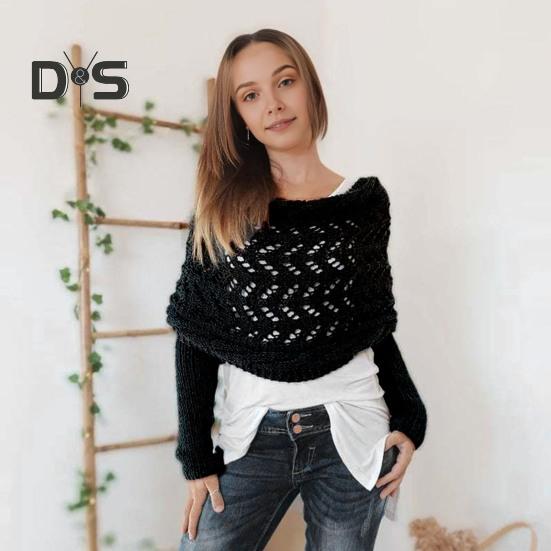 Knitted Cable Wrap Scarf with Sleeves Soft Bohemian Style Shawl Scarf Hollow Crochet Pattern Cross Wrap Scarf Sweater Wrap