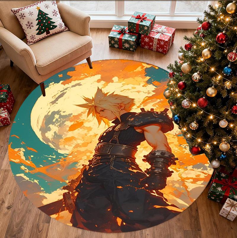 Final Fantasy Pattern Round Rug, Indoor/Outdoor Mat, for Picnic, Gameroom, Bedroom, Office, Living Room, Home Decor Carpet, Birthday Gift