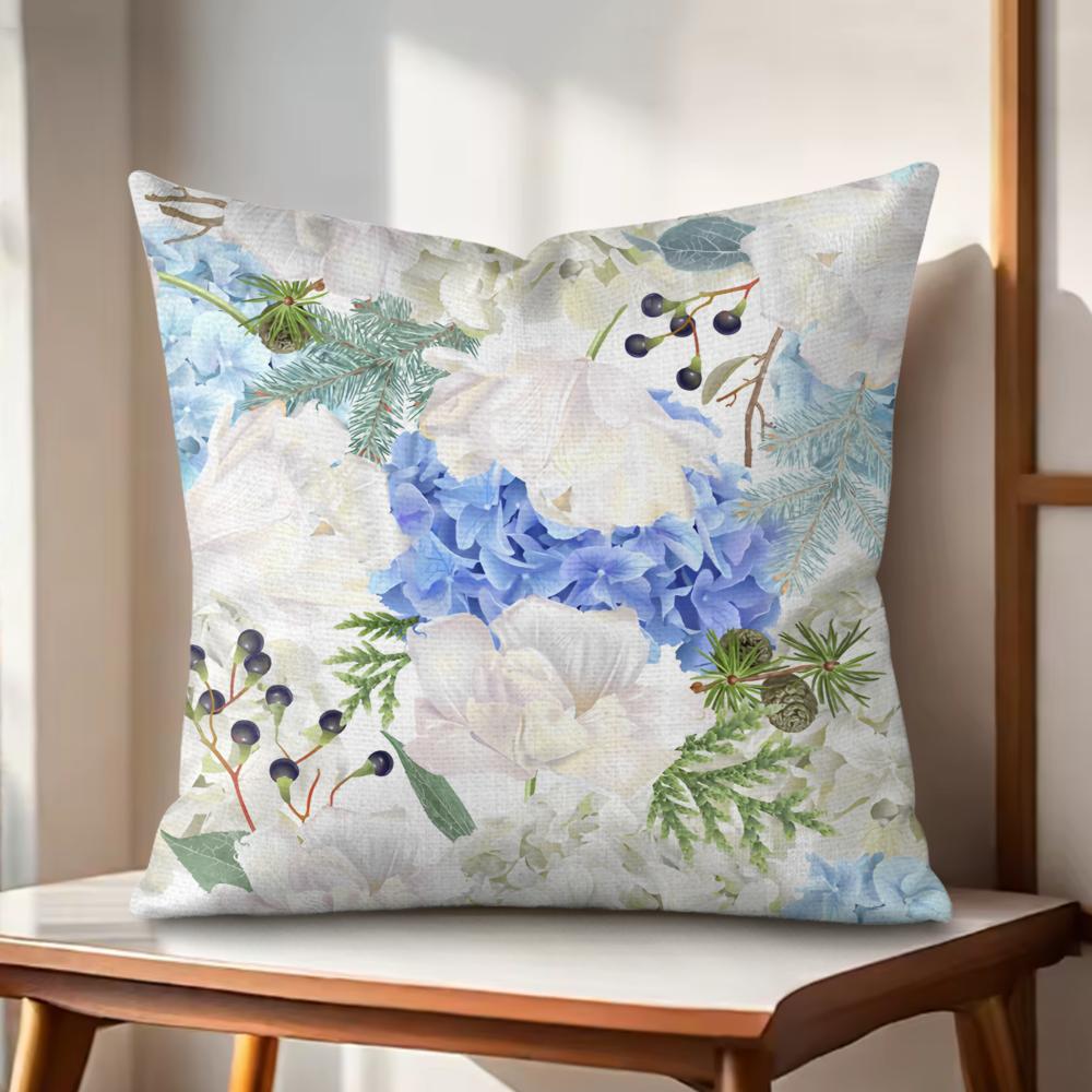 Hydrangea Cushion Cover Natural Linen Organic Fabric DoubleSided Printing Couch Pillow Covers Home Decor Gift