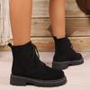 Autumn Black Low Heeled Ankle Boots for Women Flock Lace Up Platform Short Booties Woman Comfort Plus Size Boots Female