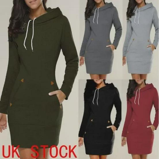 Hooded Zipper Pullover Mid-Length Sweater Dress - New Style
