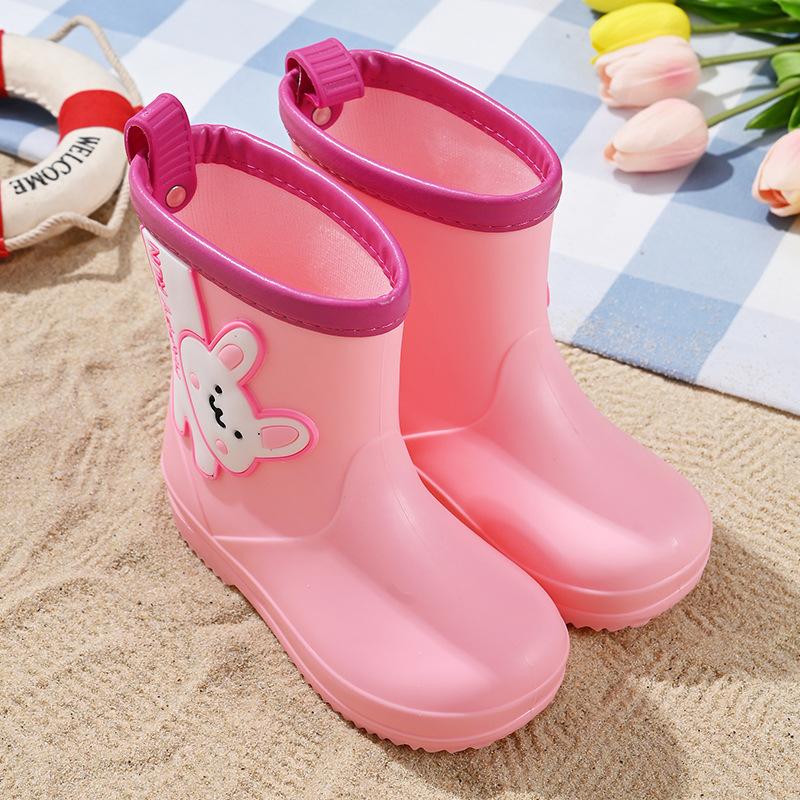 Children's rain boots cute cartoon boys and girls kindergarten waterproof baby rubber shoes non-slip rain shoes fleece warm water shoes