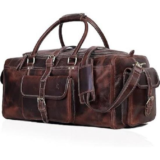 New Leather Duffle Bag for Men, Overnight 21 Inch Weekender Duffel Gym Bag, Full Grain Leather Travel Carry-On Bag,