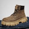 Fashion Golden Sapling Retro Men Platform Boots Winter Outdoor Round Toe Male Desert Combat Ankle Boots Man Genuine Leather Shoes Male