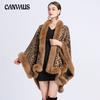 Autumn and Winter Women's Faux Otter Rabbit Hair Collar Leopard Jacquard Shawl Cape Large Size Knitted Cardigan Jacket