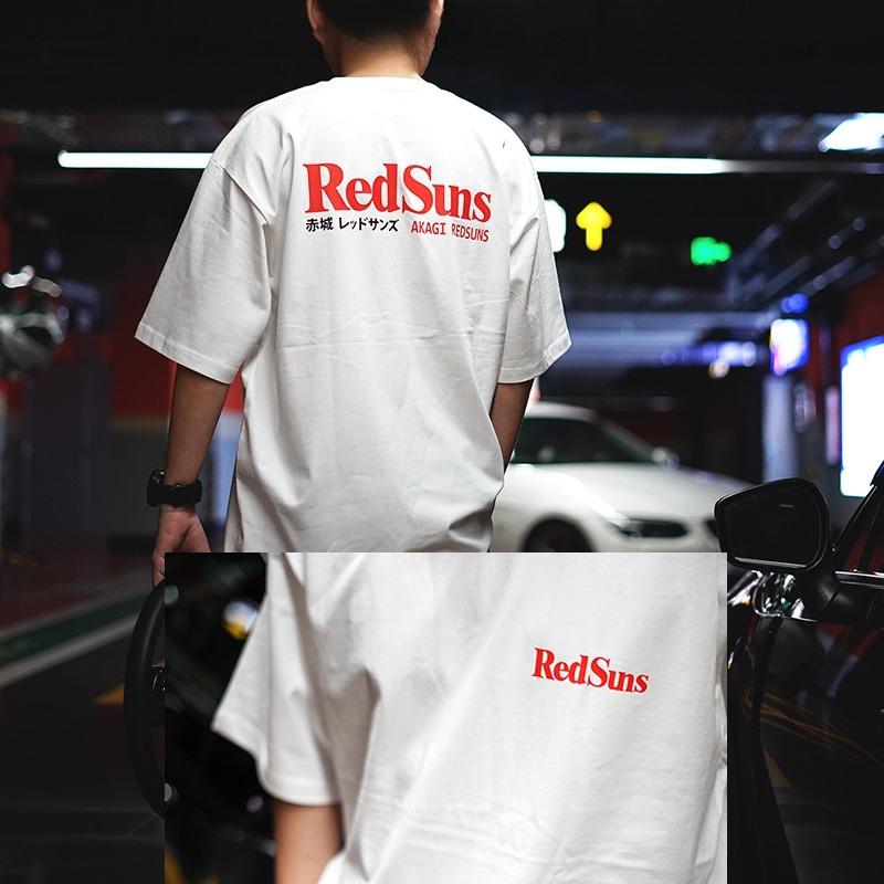 2025 Новый Мужской Молодежный JDM Модифицированный Akagi REDSUNS Хлопковый Универсальный на Четыре Сезона Футболка с Коротким Рукавом