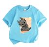 Kids Boys Girls 100% Cotton Crew Neck Short Sleeve T-Shirt, Cute Confused Cartoon Black Dragon Print Casual Soft Breathable Tee for Daily Wear