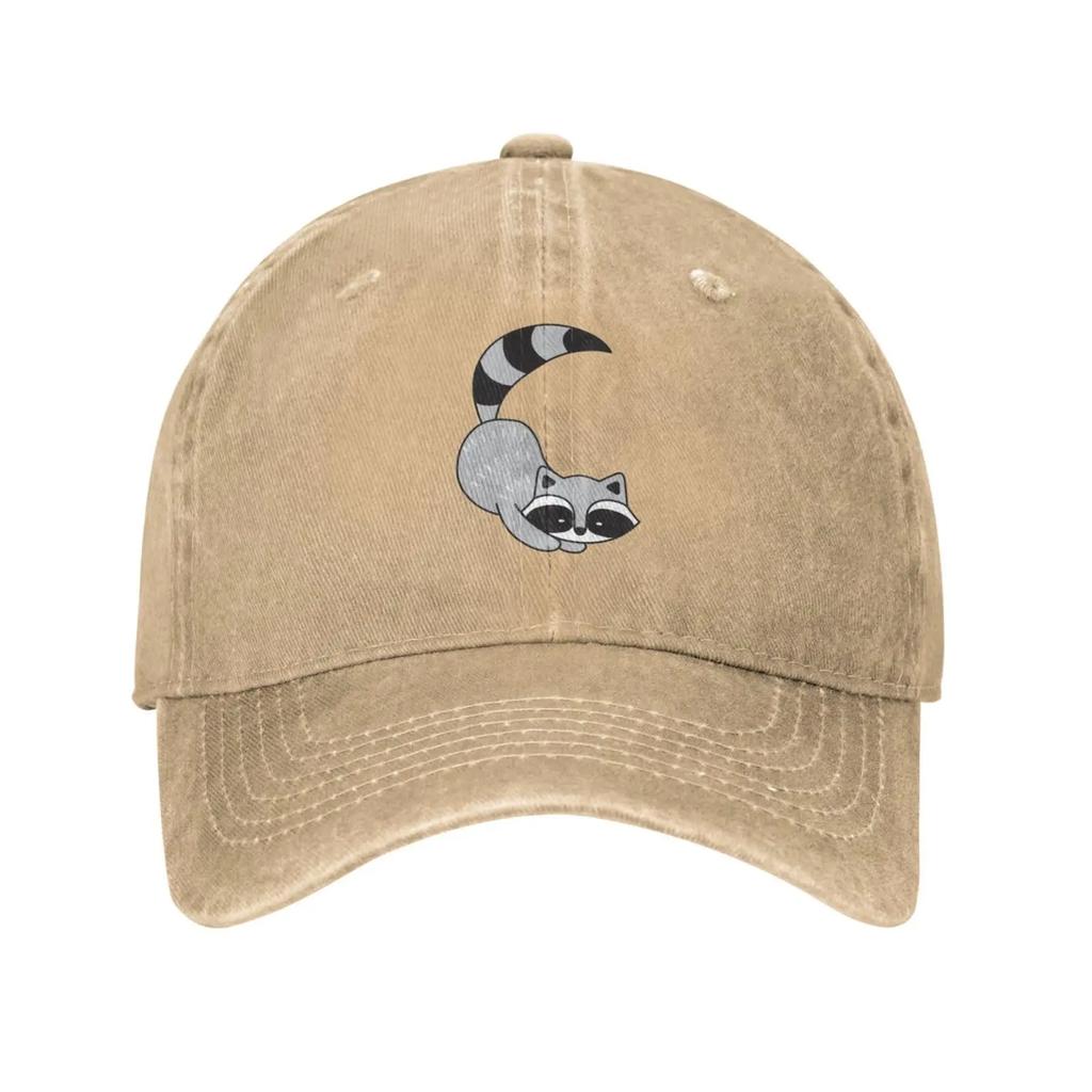 Cute Gray Racoon Vintage Adjustable Washed Denim Cotton Low Profile Mens Dad Trucker Hat Fitted Baseball Ball Cap for Men Unisex