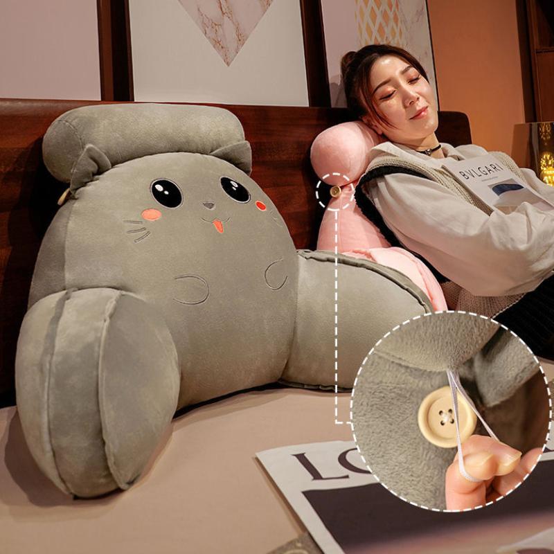 Cute Cartoon Car Headrest Back Cushion Soft Embroidered Plush Lumbar Support Back Pillow Car Seat Waist Protection Accessory Pad