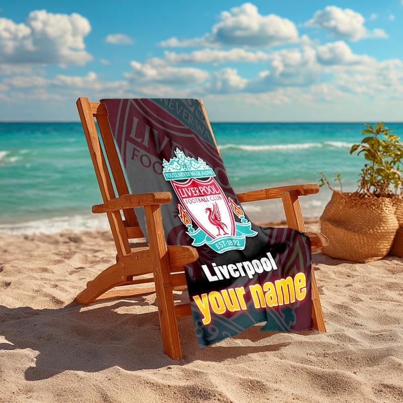 Personalized customized proof beach towel with Liverpool FC logo pattern - soft, absorbent,quick-drying,perfect