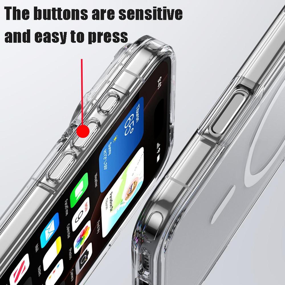 Магнитный чехол для телефона для iPhone 17 16 15 14 13 12 11 Pro Max Plus Air Беспроводная зарядка для чехла MagSafe Прозрачная крышка Защита от пожелтения