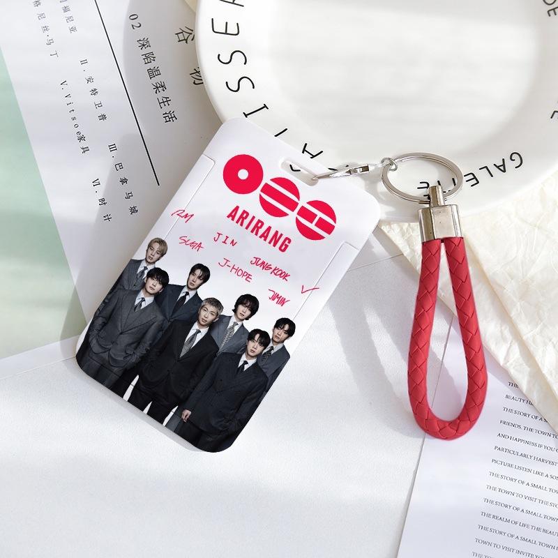 BTS Sliding Photocard Holder, Protective ID Badge Card Case with Braided Keychain Strap, Student Campus Bus Meal Card Protector Merch for ARMY