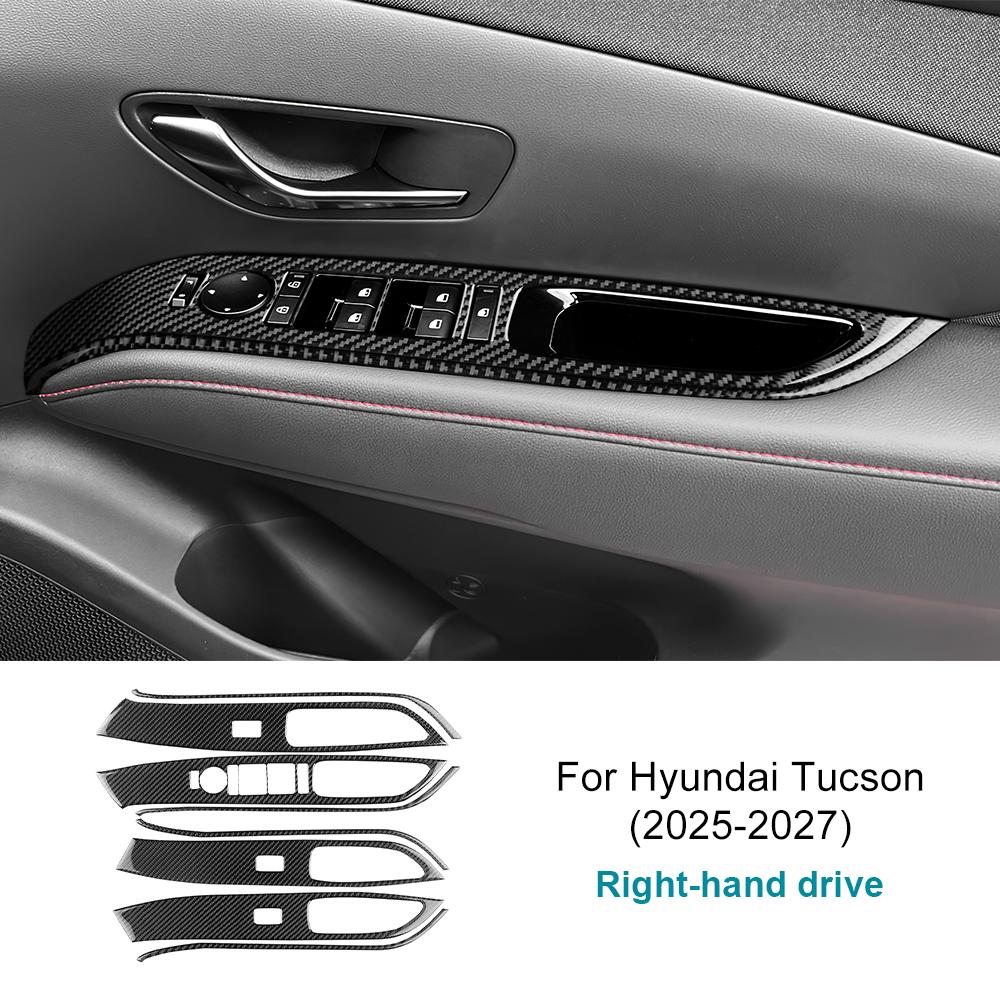 Real Soft Carbon Fiber Trim for Hyundai Tucson 2025 2026 2027 LHD RHD Window Control Switch Panel Frame Car Interior Accessories