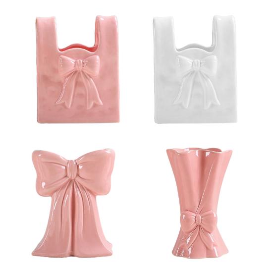 Керамическая ваза Yousheng с акцентом в виде банта Розовая Белая Бант/Сумка/Букет Цветочная ваза для гостиной Обеденной полки Стола Настольный декор