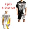 Summer Fashion Casual Retro Skull Angel Wing Printed Round Neck Short Sleeved T-Shirt And Shorts Set Men's and Women's T-shirt Shorts Set