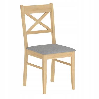 Wooden Chair, Natural Oak, Upholstered, Gray, Kitchen Seat
