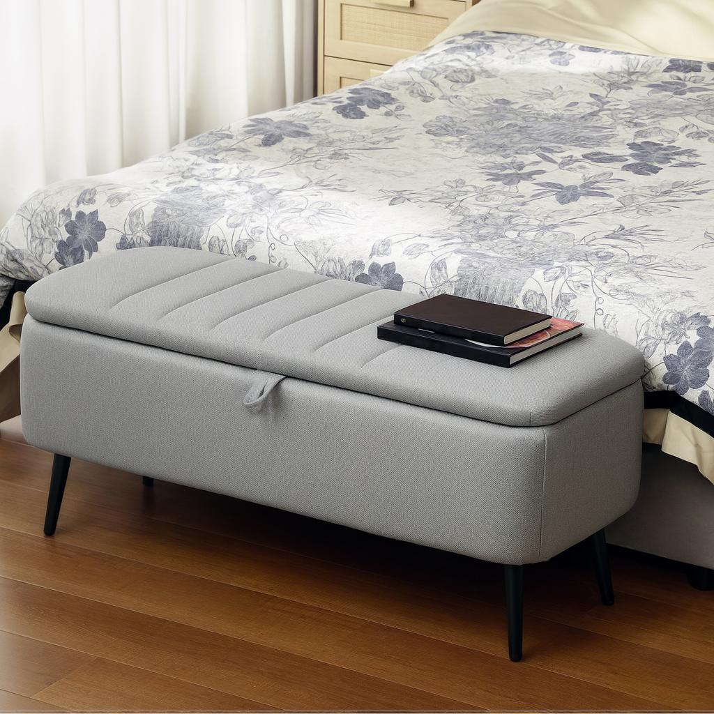 92 X 31cm Linen Look Storage Ottoman Light Grey