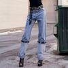 Autumn Fashion Personality High Waist Skinny Contrast Color Splicing Design Sense Slightly Stretched Wide Leg Jeans Women