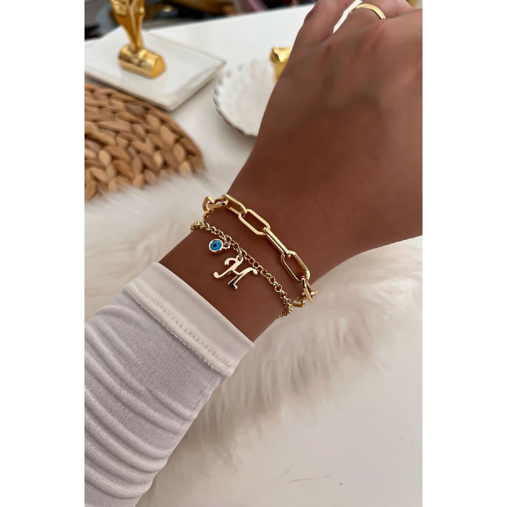 Браслет с двойной цепочкой и буквами 12