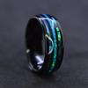 Fashion 8mm Black Titanium Wedding Ring for Men Women Colorful Abalone Shell and Blue Opal Inlaid Ring Men Wedding Party Jewelry