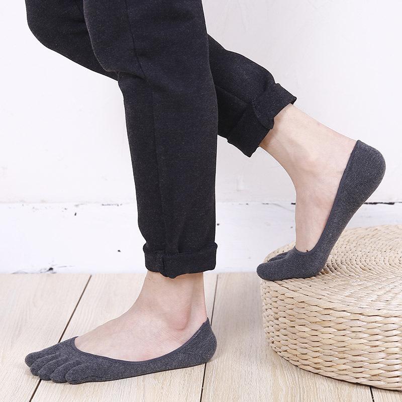 Летние хлопковые носки с пятью пальцами для мужчин, нескользящие силиконовые невидимые носки-лодочки, деловые носки с пятью пальцами, дышащие короткие носки