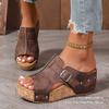 Клипсы-танкетки большого размера женские лето 2025 внешнеторговые новые сандалии-сандалии с пряжкой и заклепками женские