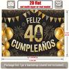Happy 40th Birthday, 1pc Polyester Party Backdrop Banner, Photo Booth Background, Wall Decor